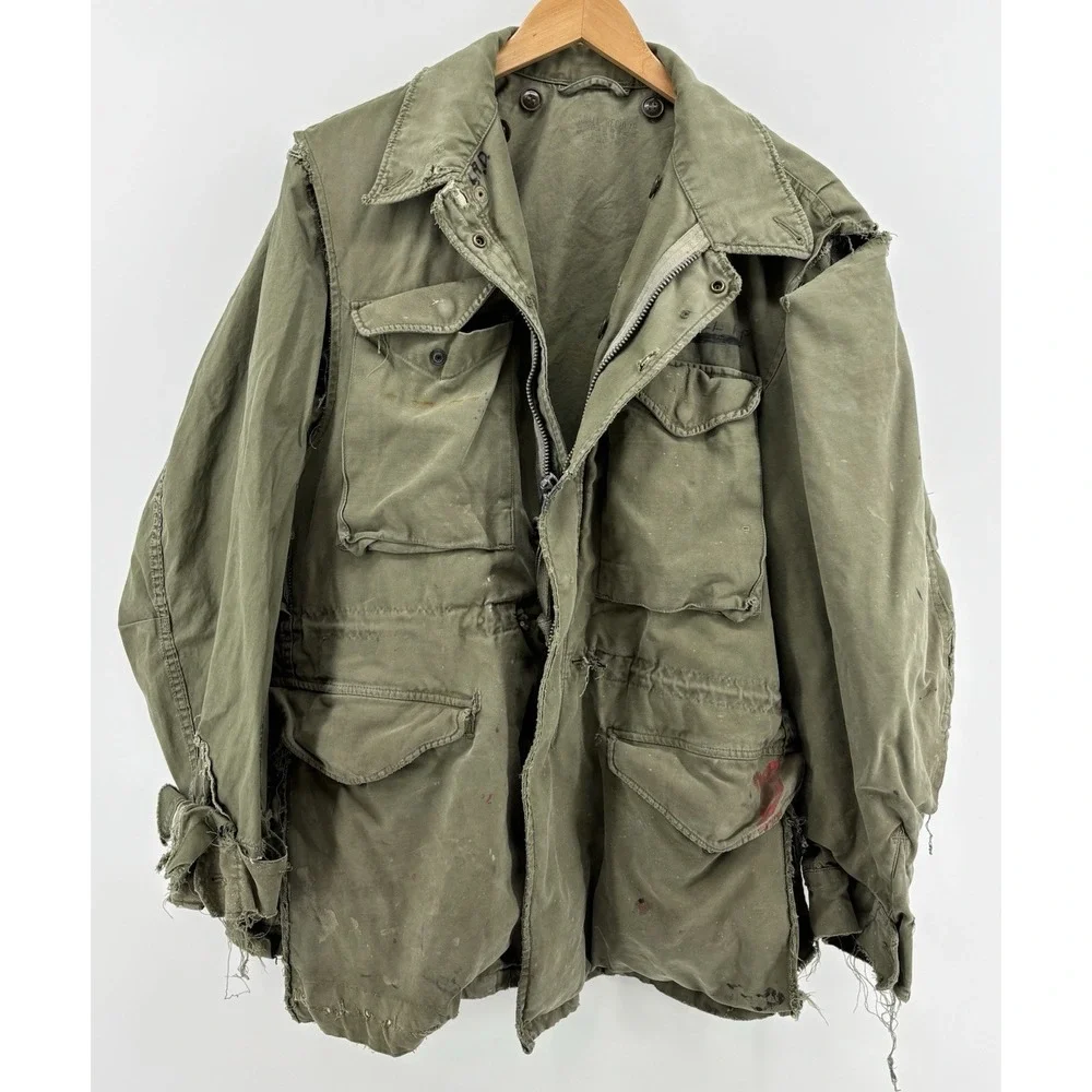 Vintage US Army M-1951 Korean War Field Jacket Shell Small Distressed Tattered